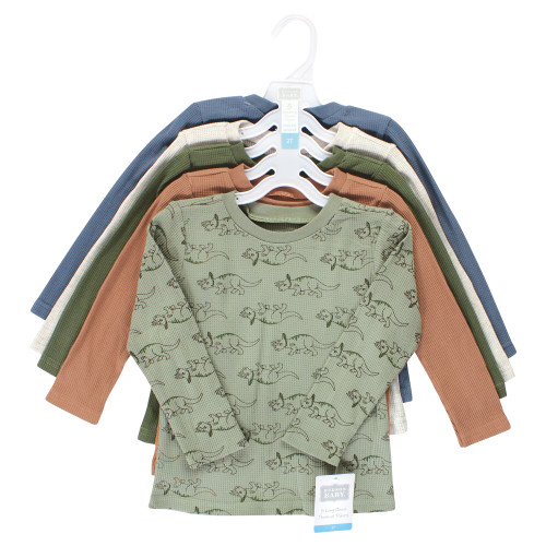 Hudson Baby Thermal Long Sleeve Tees 5pk, Sage Dinosaur
