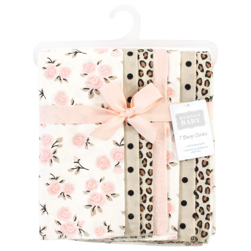 Hudson Baby Cotton Flannel Burp Cloths, Neutral Pink Floral 7 Pack