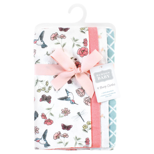 Hudson Baby Cotton Flannel Burp Cloths, Hummingbird Garden 4 Pack