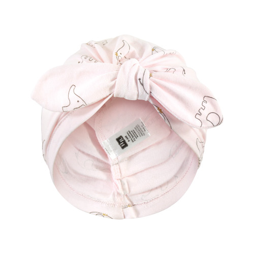 Hudson Baby Turban Cotton Headwraps, Pink Gray Elephant