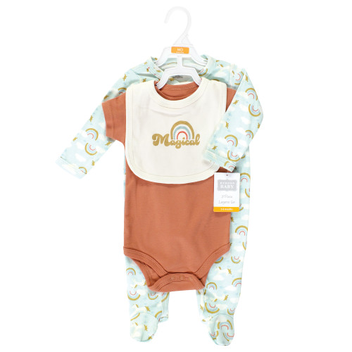 Hudson Baby Cotton Sleep and Play, Bodysuit and Bandana Bib Set, Magical Rainbow