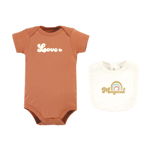 Hudson Baby Cotton Sleep and Play, Bodysuit and Bandana Bib Set, Magical Rainbow