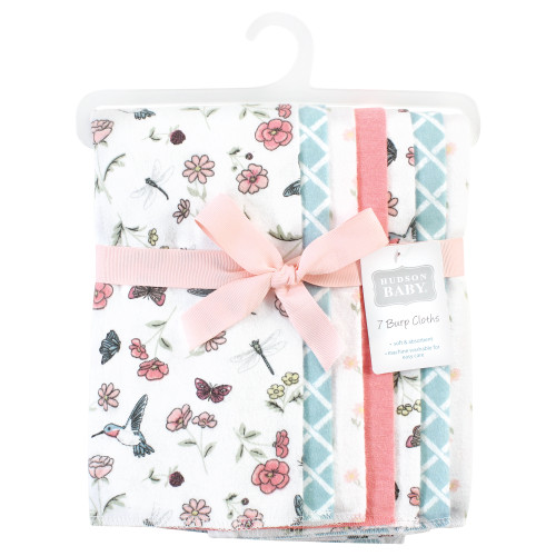 Hudson Baby Cotton Flannel Burp Cloths, Hummingbird Garden 7 Pack