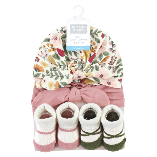 Hudson Baby Turban and Socks Set, Fall Botanical