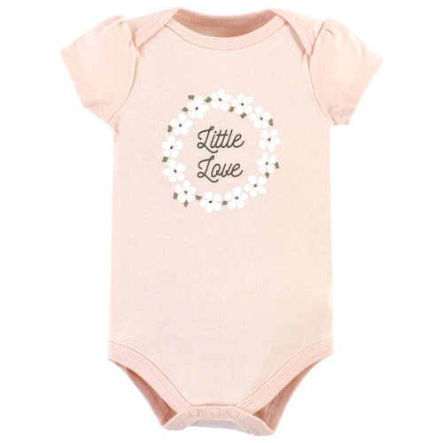 Hudson Baby Cotton Bodysuit, Pant and Shoe Set, Sage Floral Wreath Short Sleeve