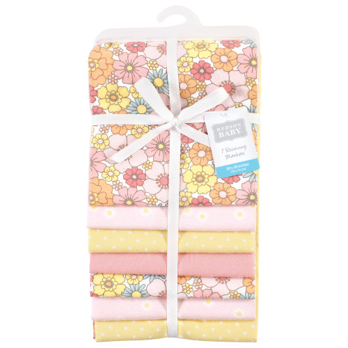 Hudson Baby Cotton Flannel Receiving Blankets Bundle, Peace Love Flowers
