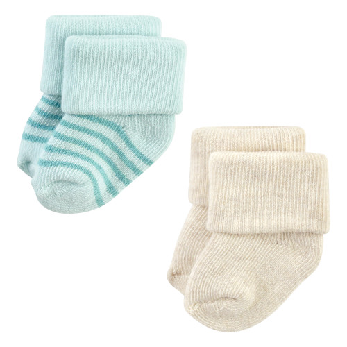 Hudson Baby Cotton Rich Newborn and Terry Socks, Teal Brown Stripe