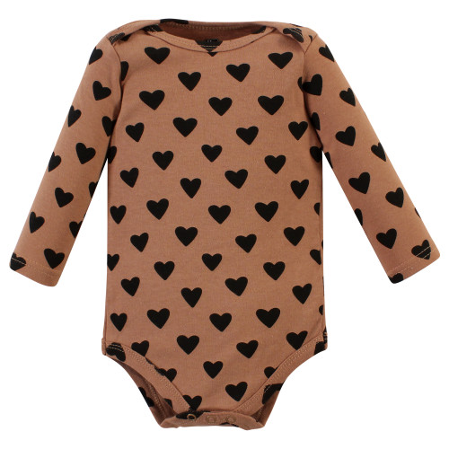 Hudson Baby Cotton Long-Sleeve Bodysuits, Cinnamon Hearts 3 Pack