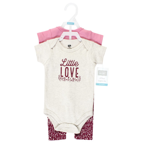 Hudson Baby Cotton Bodysuit and Pant Set, Little Love Flowers Short Sleeve