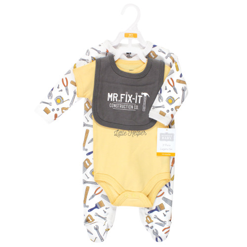 Hudson Baby Cotton Sleep and Play, Bodysuit and Bandana Bib Set, Construction Work