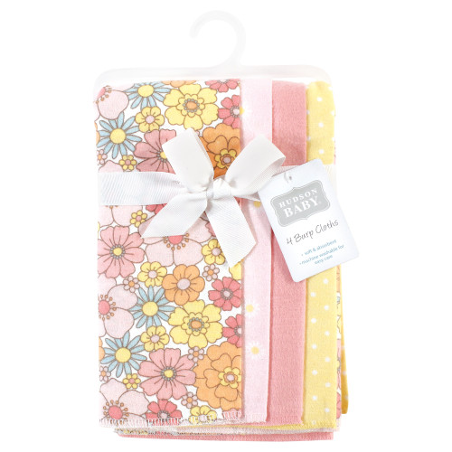 Hudson Baby Cotton Flannel Burp Cloths, Peace Love Flowers 4 Pack