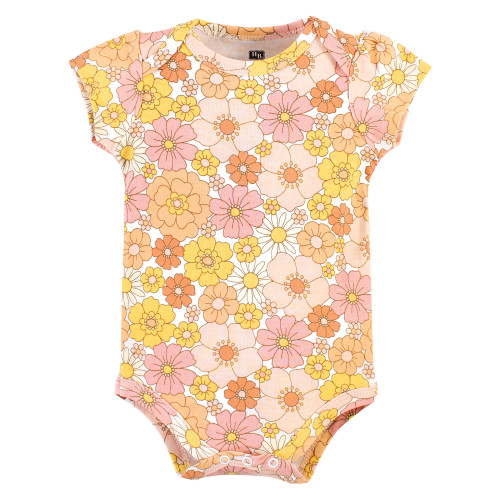 Hudson Baby Cotton Bodysuits, Peace Love Flowers 3 Pack