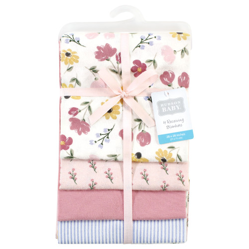Hudson Baby Cotton Flannel Receiving Blankets, Soft Painted Floral