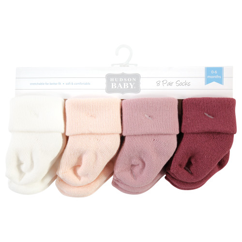 Hudson Baby Cotton Rich Newborn and Terry Socks, Solid Blush Pink