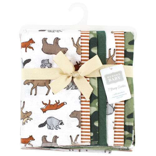Hudson Baby Cotton Flannel Burp Cloths, Animal Adventure 7 Pack
