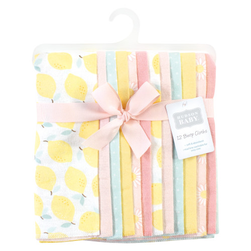 Hudson Baby Cotton Flannel Burp Cloths Bundle, Lemon Daisy