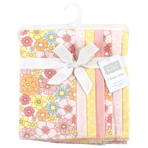 Hudson Baby Cotton Flannel Burp Cloths, Peace Love Flowers 7 Pack