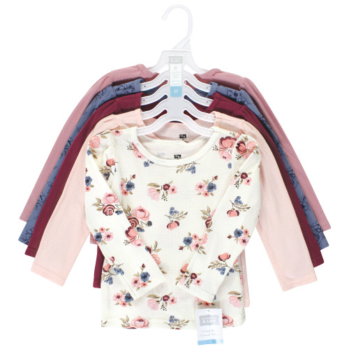 Hudson Baby Thermal Long Sleeve Tees 5pk, Dusty Rose Floral