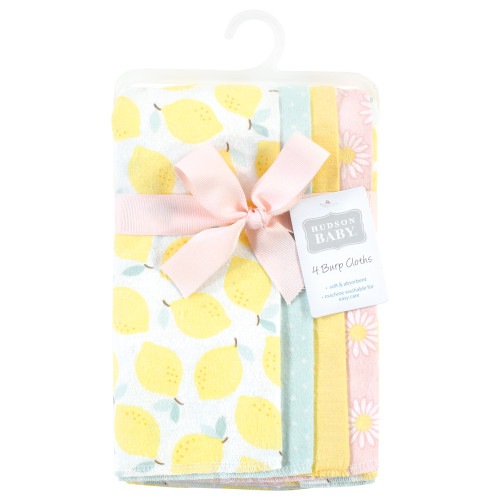 Hudson Baby Cotton Flannel Burp Cloths, Lemon Daisy 4 Pack