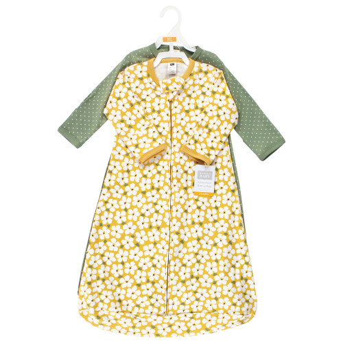 Hudson Baby Cotton Long-Sleeve Wearable Sleeping Bag, Sack, Blanket, Sage Floral Long Sleeve