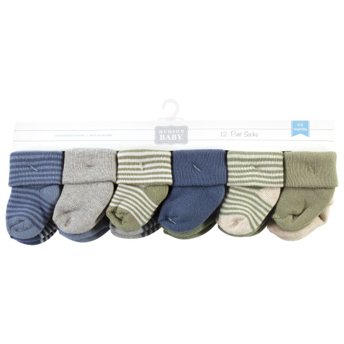Hudson Baby Cotton Rich Newborn and Terry Socks, Blue Sage Stripe
