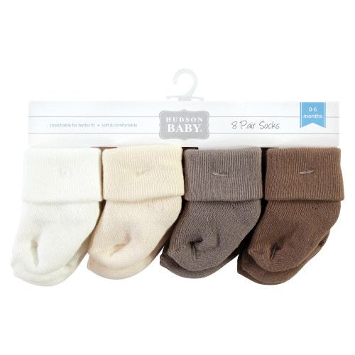 Hudson Baby Cotton Rich Newborn and Terry Socks, Solid Beige Brown