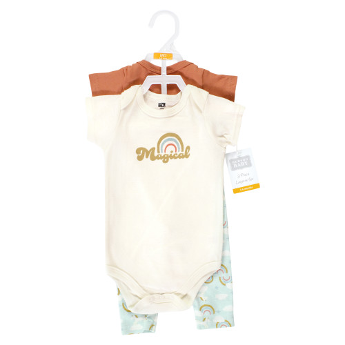 Hudson Baby Cotton Bodysuit and Pant Set, Magical Rainbow Short Sleeve