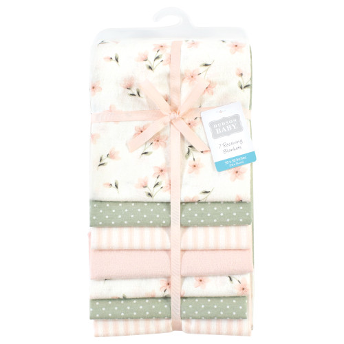 Hudson Baby Cotton Flannel Receiving Blankets Bundle, Pink Dainty Floral
