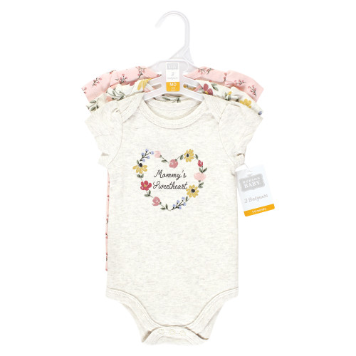 Hudson Baby Cotton Bodysuits, Soft Painted Floral 3-Pack