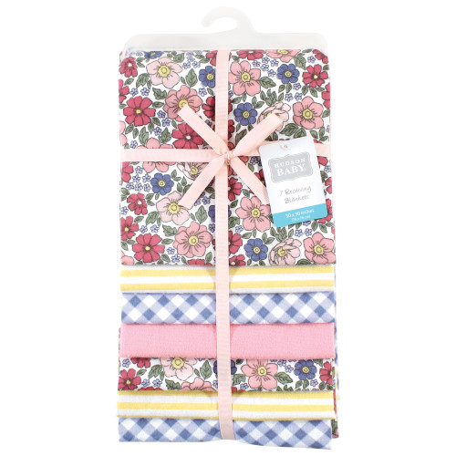 Hudson Baby Cotton Flannel Receiving Blankets Bundle, Pink Blue Pretty Floral