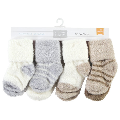 Hudson Baby Cotton Rich Newborn and Terry Socks, Gray Taupe Stripe