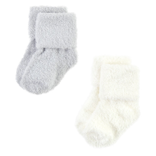 Hudson Baby Cotton Rich Newborn and Terry Socks, Gray Taupe Stripe