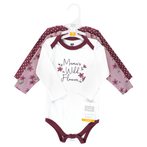 Hudson Baby Cotton Long-Sleeve Bodysuits, Plum Wildflower 3 Pack