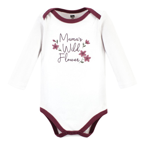 Hudson Baby Cotton Long-Sleeve Bodysuits, Plum Wildflower 3 Pack