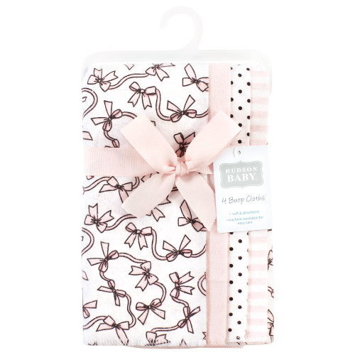 Hudson Baby Cotton Flannel Burp Cloths, Pink Bows 4 Pack