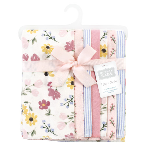 Hudson Baby Cotton Flannel Burp Cloths, Soft Painted Floral 7 Pack