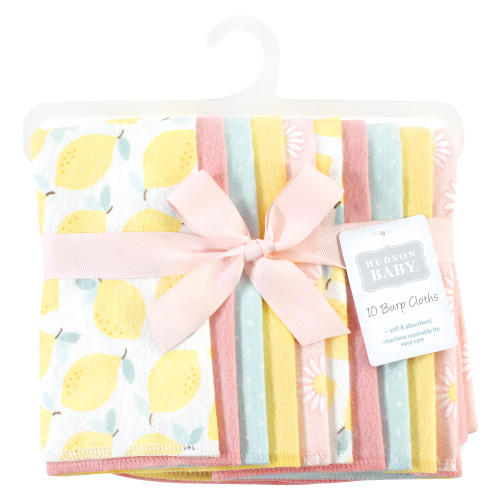 Hudson Baby Cotton Flannel Burp Cloths, Lemon Daisy 10 Pack