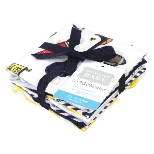 Hudson Baby Flannel Cotton Washcloths, Sports Fan 10 Pack