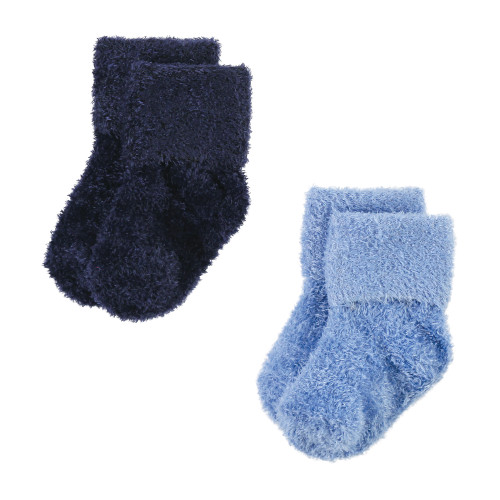 Hudson Baby Cotton Rich Newborn and Terry Socks, Solid Blue Gray 8 Pack Chenille