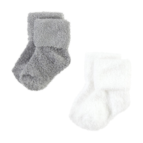 Hudson Baby Cotton Rich Newborn and Terry Socks, Solid Blue Gray 8 Pack Chenille