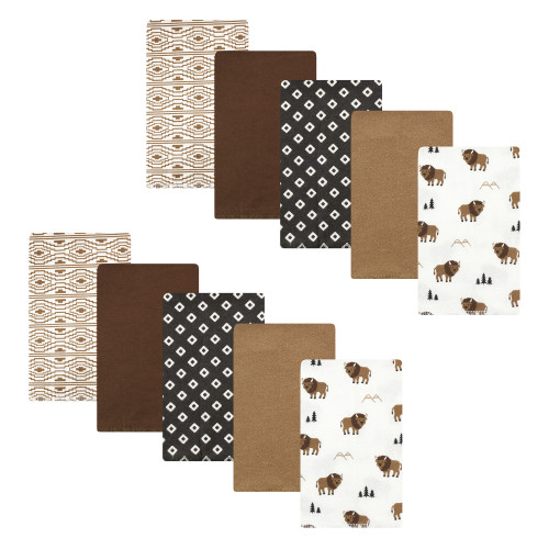Hudson Baby Cotton Flannel Burp Cloths, Wild Buffalo 10 Pack