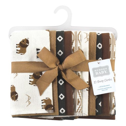Hudson Baby Cotton Flannel Burp Cloths, Wild Buffalo 10 Pack