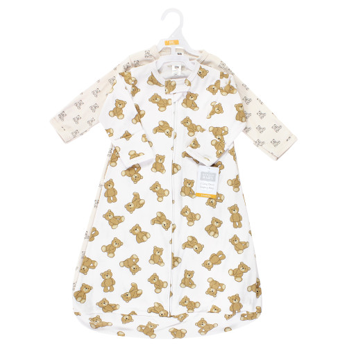 Hudson Baby Cotton Long-Sleeve Wearable Sleeping Bag, Sack, Blanket, Teddy Bear Long Sleeve