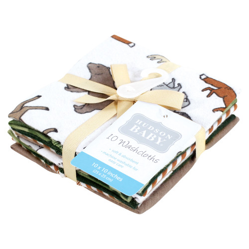 Hudson Baby Flannel Cotton Washcloths, Animal Adventure 10 Pack
