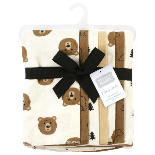 Hudson Baby Cotton Flannel Burp Cloths, Brown Bear 7 Pack