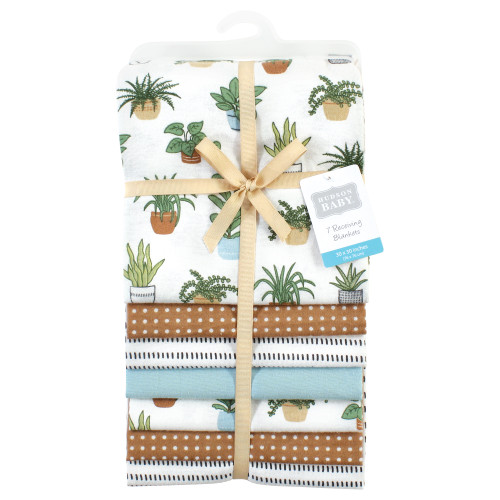 Hudson Baby Cotton Flannel Receiving Blankets Bundle, Plants