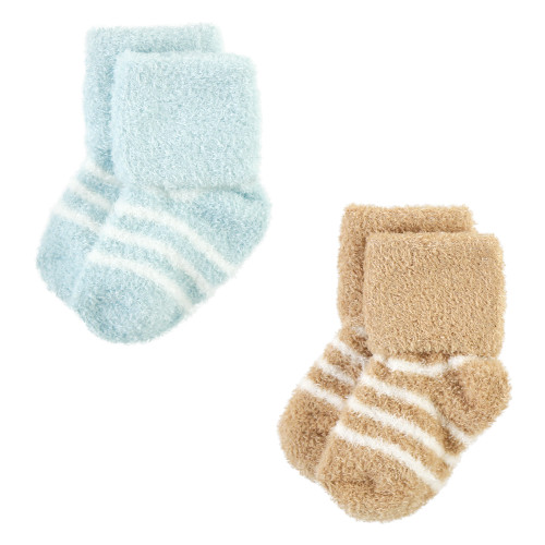 Hudson Baby Cotton Rich Newborn and Terry Socks, Navy Mint Stripe