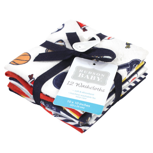 Hudson Baby Flannel Cotton Washcloths, Sports Fan 12 Pack