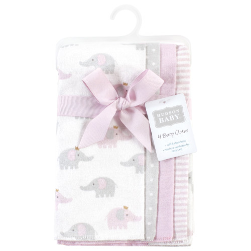 Hudson Baby Cotton Flannel Burp Cloths, Lilac Elephants 4 Pack