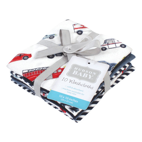 Hudson Baby Flannel Cotton Washcloths, Going Places 10 Pack